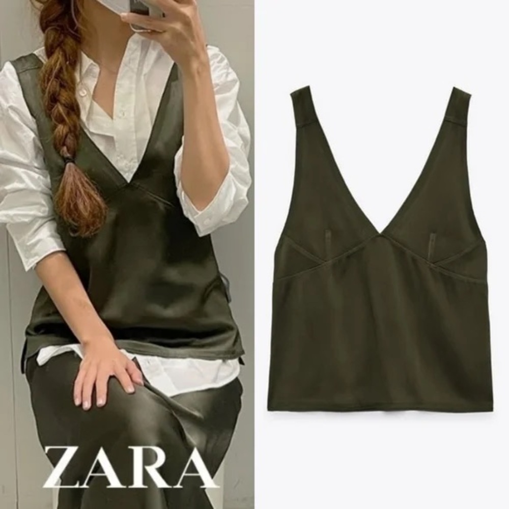 Zara green satin blouse